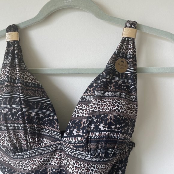 New NIP TUCK Swim One Piece Swimsuit Savannah Stripe Shirley 1P US 6 Black Brown - Picture 11 of 11